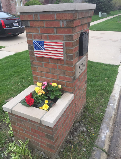 Chicago custom brick mailbox with flower planter